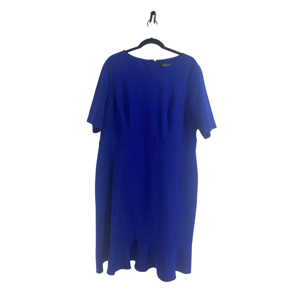 Kasper Blue Dress Womens XL Sorority Collection Sleeve Knee Length Knit Fitted